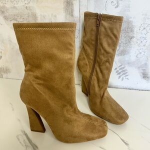 Charlotte Russe Tan Heeled Boots with Sculptural Heel